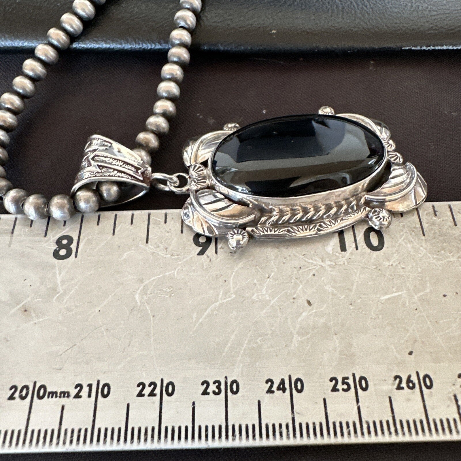 Mens Womens Black Onyx Pendant Navajo Sterling Silver Beads Necklace 18298