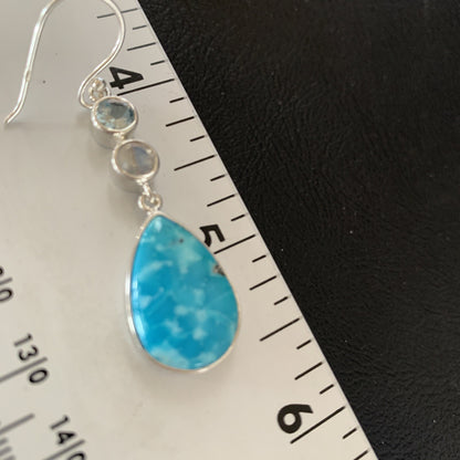 Womens Blue Kingman Turquoise Navajo Sterling Silver Earrings 12034