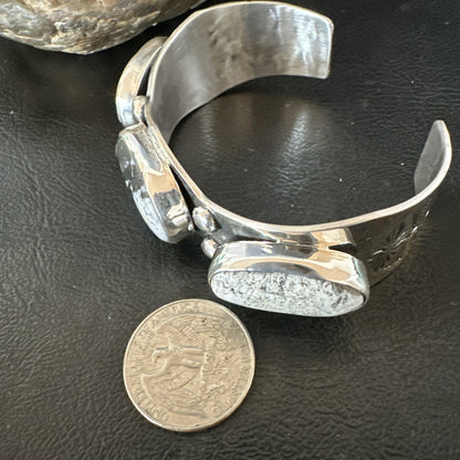 Mens WoMens White Buffalo Turquoise Navajo Sterling Silver Cuff Bracelet 19503