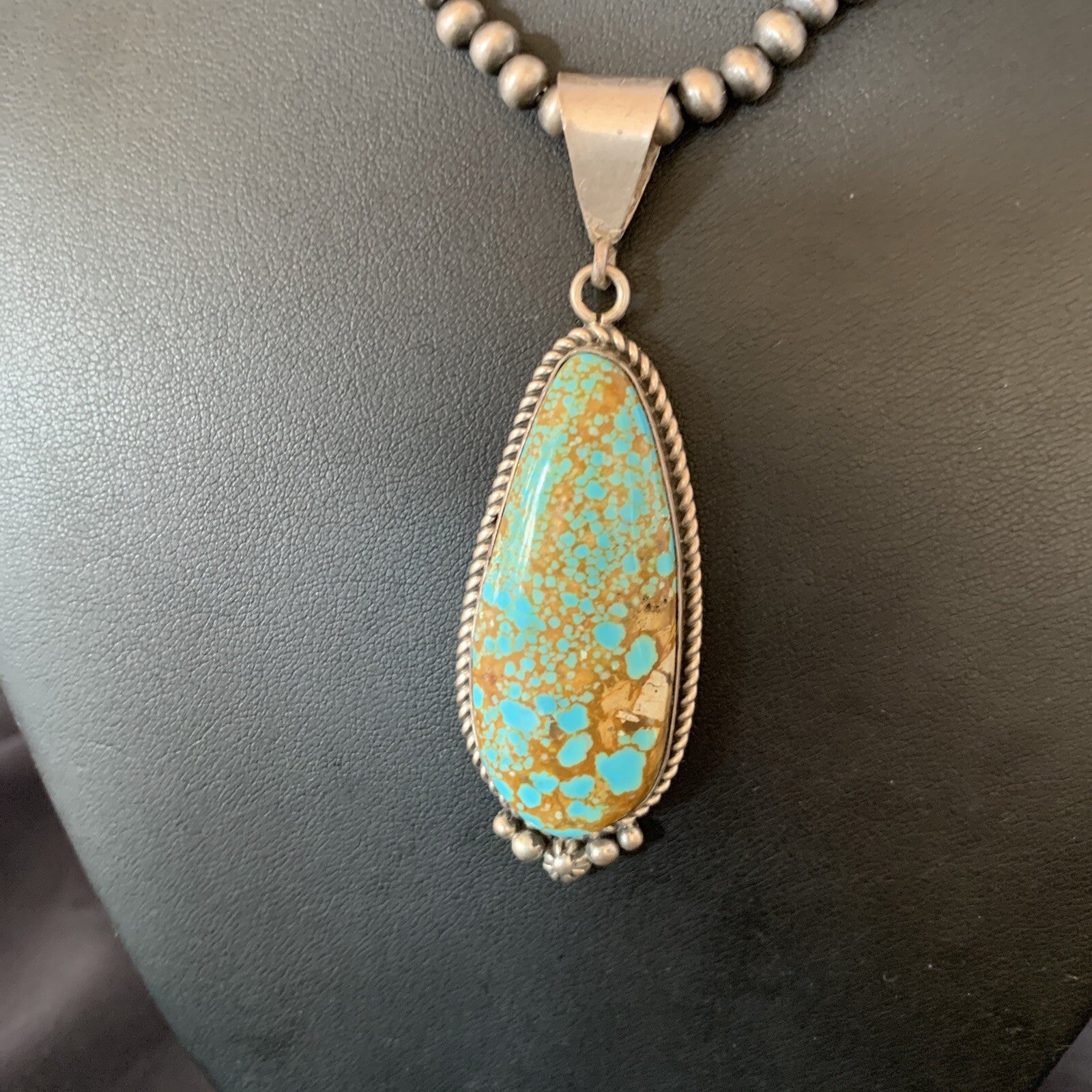 Mens Blue Turquoise #8 Pendant Navajo Pearls Sterling Silver Necklace 13262N