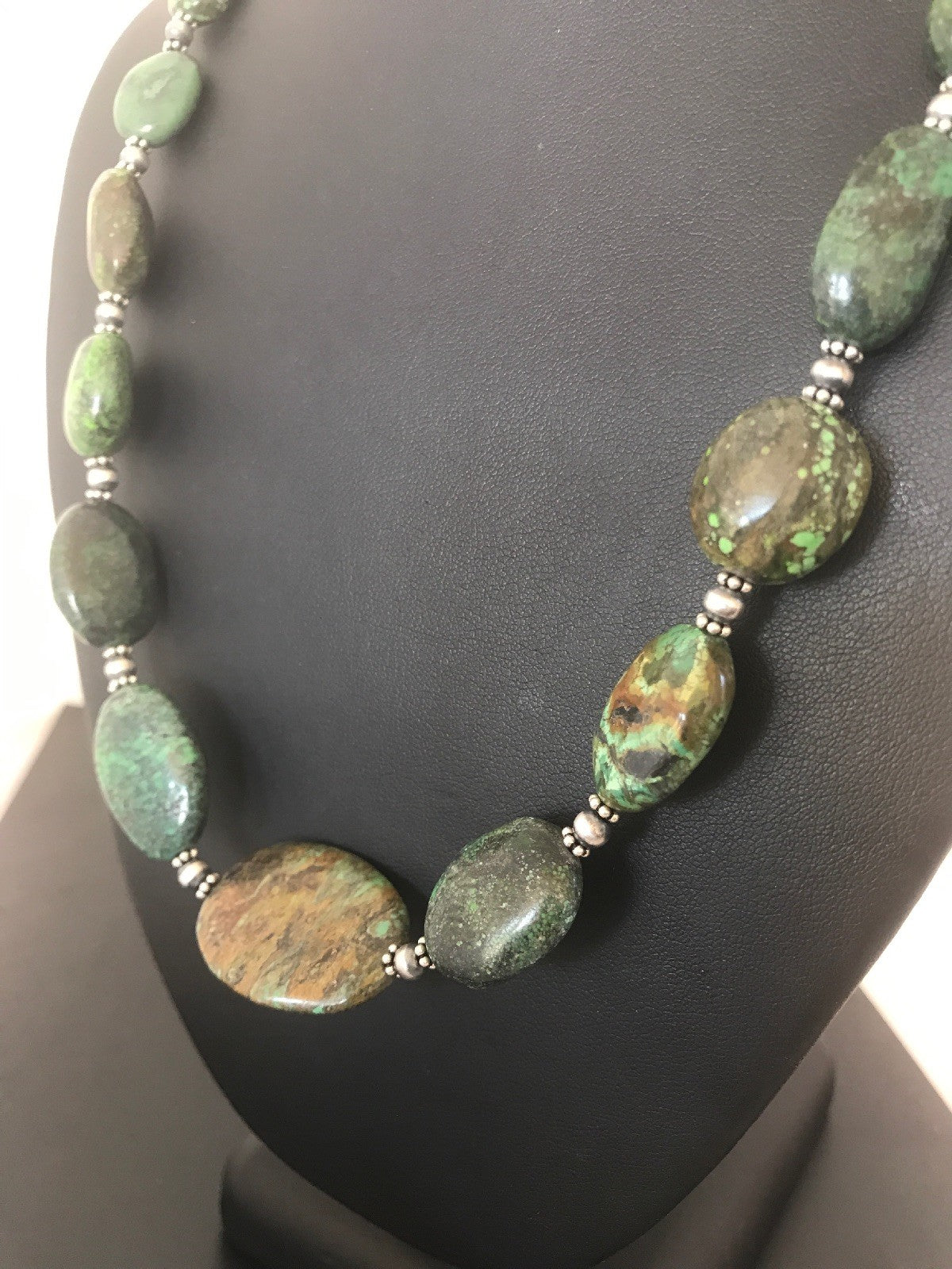 Men’s Graduated Spider Web Turquoise Nugget Navajo Sterling Silver Necklace 21"