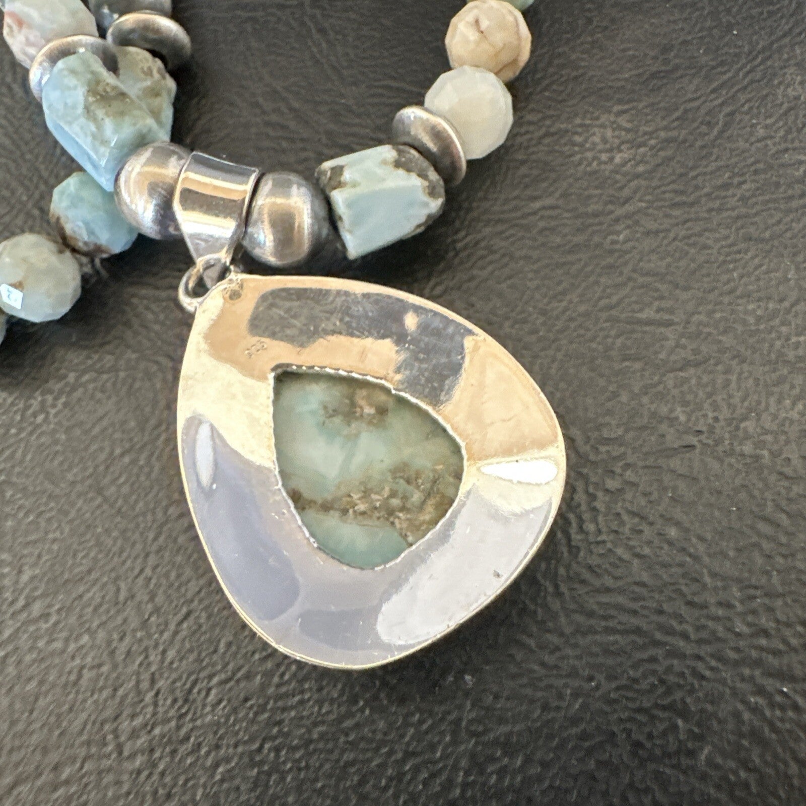 Blue Larimar Pendant Navajo Sterling Silver Natural Necklace 21" 17759