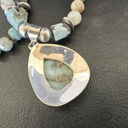 Blue Larimar Pendant Navajo Sterling Silver Natural Necklace 21" 17759