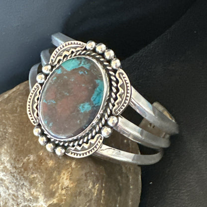 Navajo Blue TURQUOISE Stamped Sterling Silver Cuff Bracelet 18715