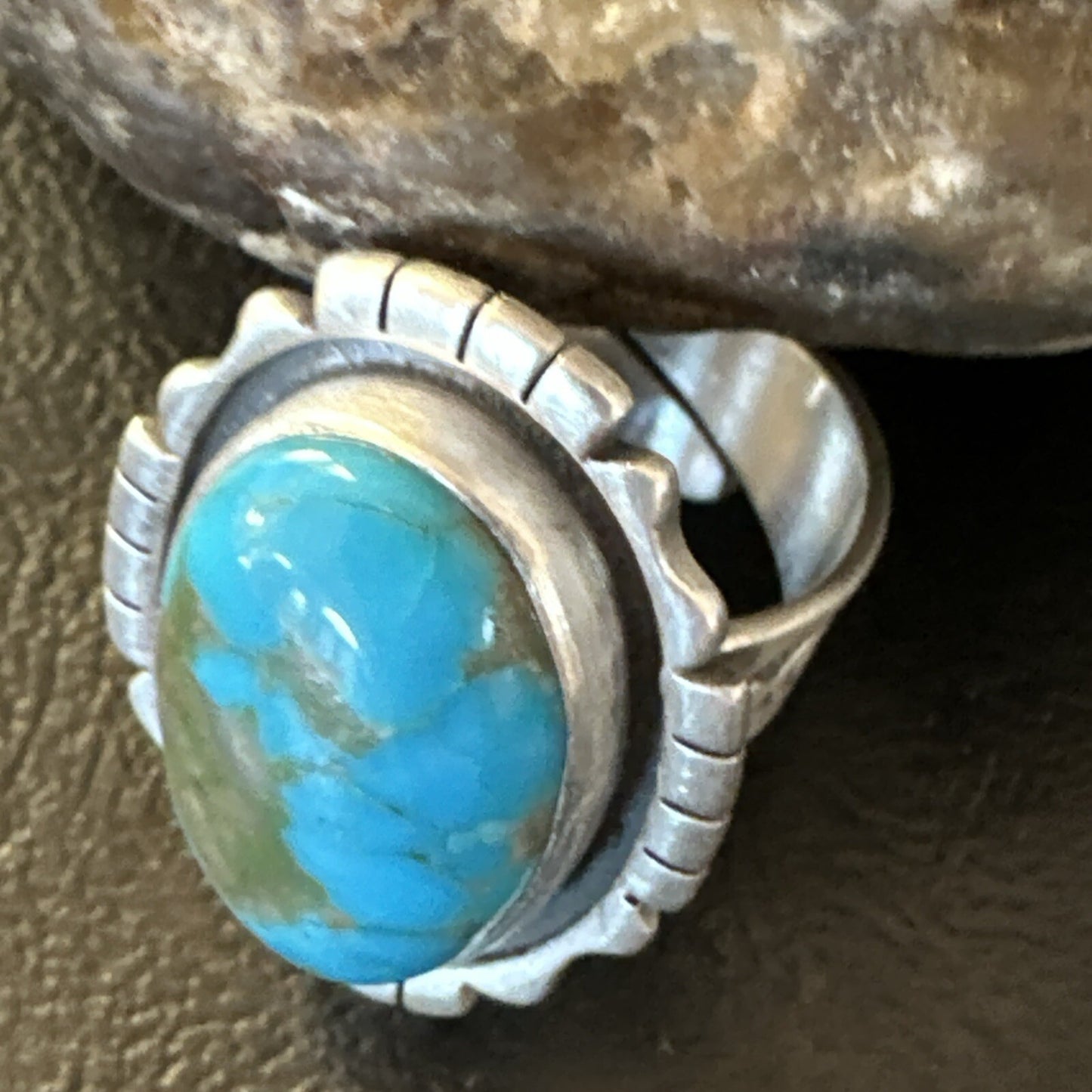 Blue Kingman Turquoise Navajo Sterling Silver Adjustable Ring Size 8 18825