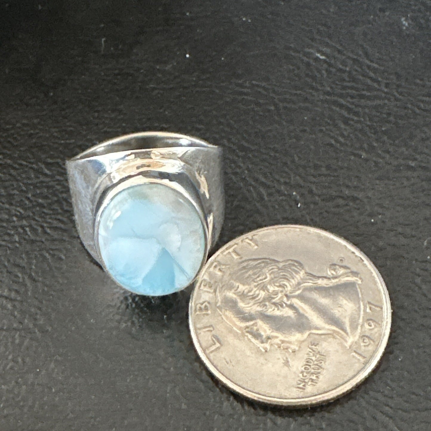 Womens Blue Larimar Navajo Sterling Silver Ring Size 8 17671