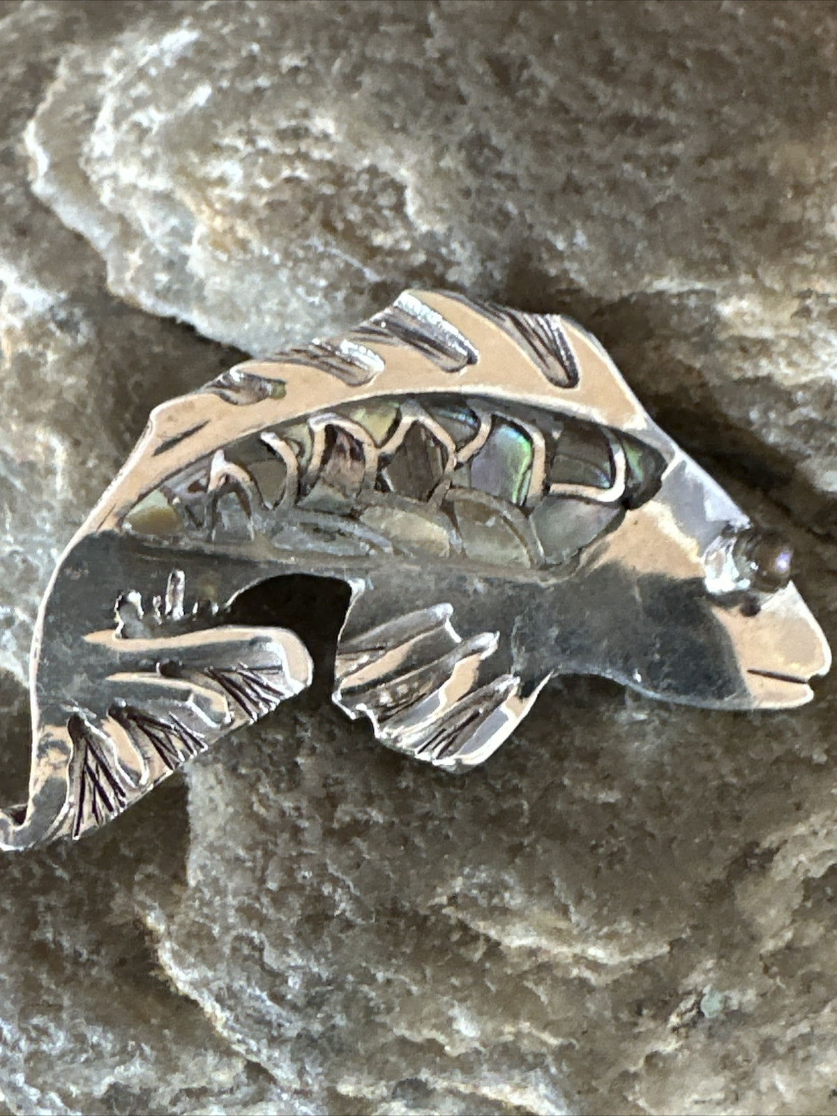 Pava Shell Navajo Sterling Silver Fish Old Pawn Pin Pendant 18153