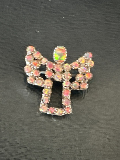 Womens Red Opal Navajo Sterling Silver Butterfly Angel Pin Pendant 18157