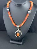 Spiny Oyster Naja Pendant Navajo Necklace | Sterling Silver | Authentic Native American Handmade | 00238