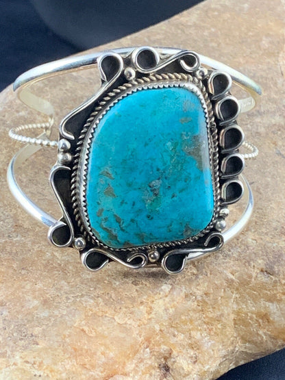 Native American Mens Navajo Sterling Silver Turquoise Bracelet 03283
