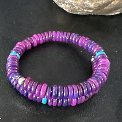 Purple Stone Turquoise 8mm Wire Bead Bracelet Navajo Sterling Silver 15241N