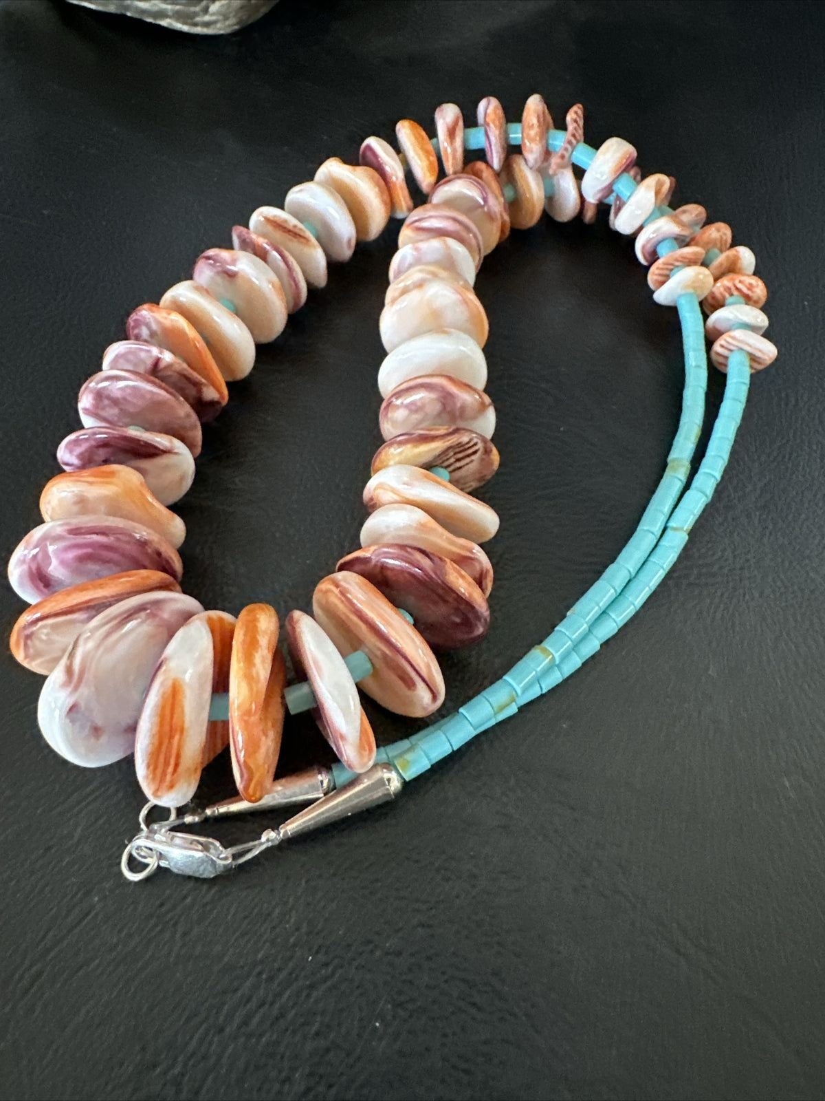 Spiny Oyster Turquoise Heishi Navajo Sterling Silver Necklace 22" 17756