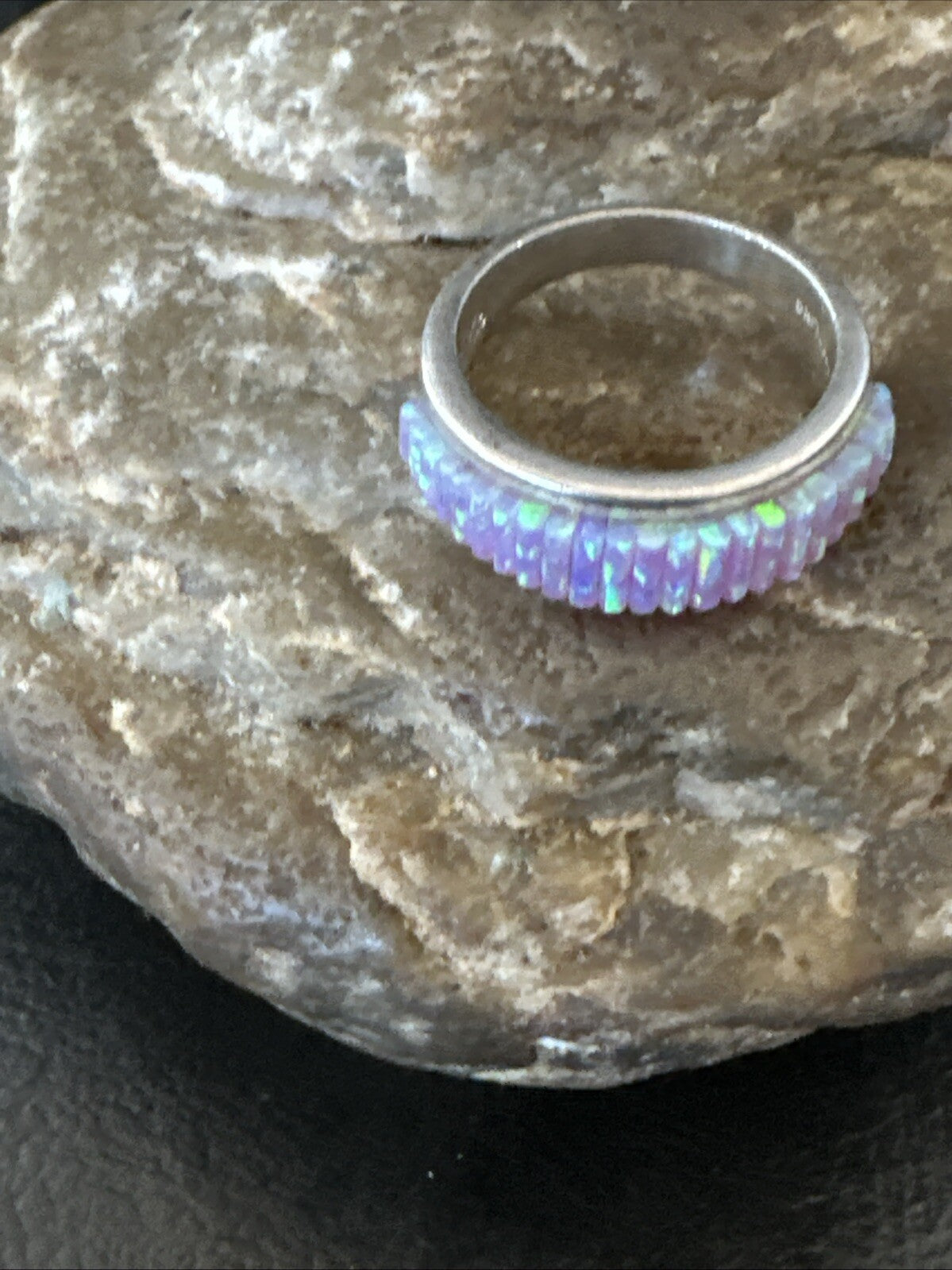 Pink Opal Navajo Sterling Silver Band Inlay Ring Size 6 18783