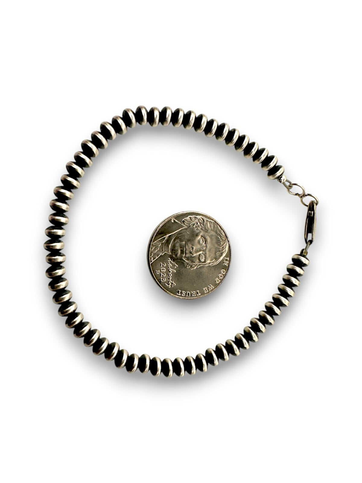Navajo Sterling Silver Rondelles Saucer Flat Bead Bracelet 4mm 7" 98947