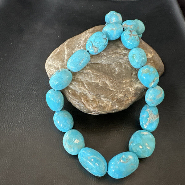 Authentic Blue Sleeping Beauty Graduated Turquoise Nugget Strand 18" | Authentic Native American Handmade | 18499