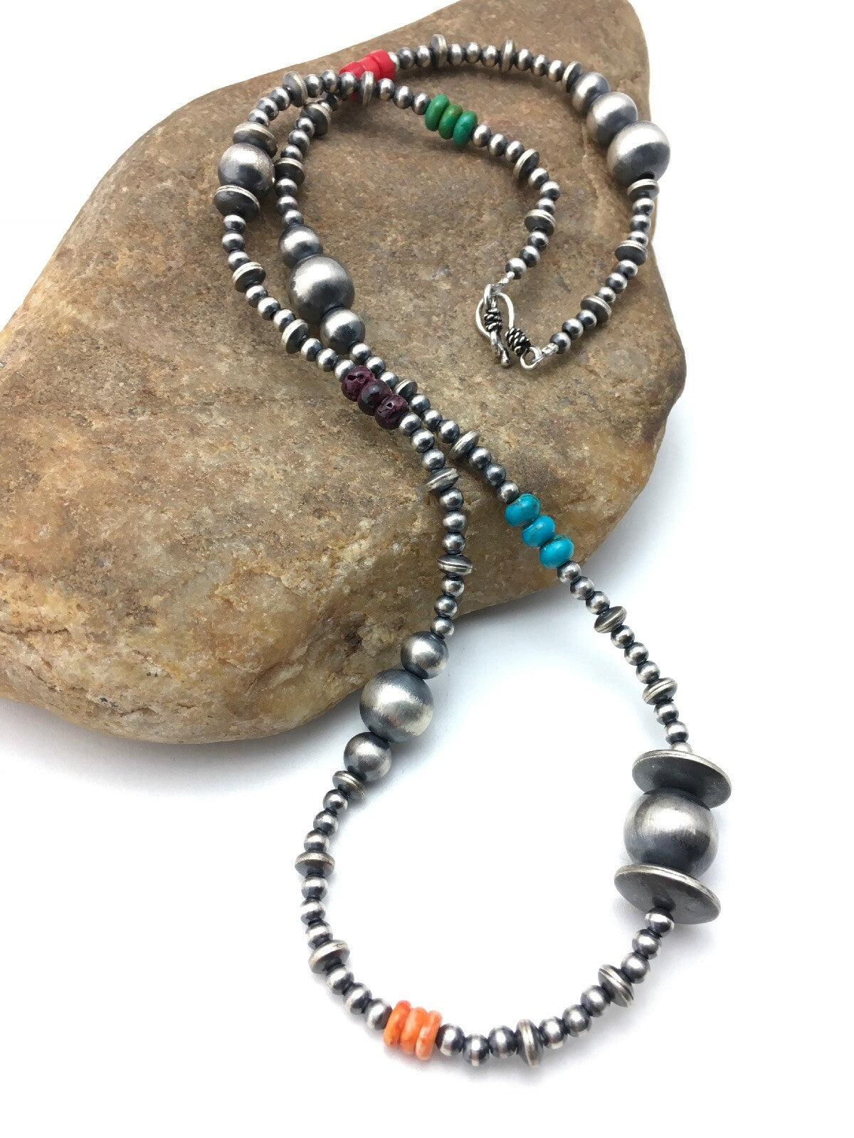 Navajo Pearls Sterling Silver Bead Necklace 30" Long