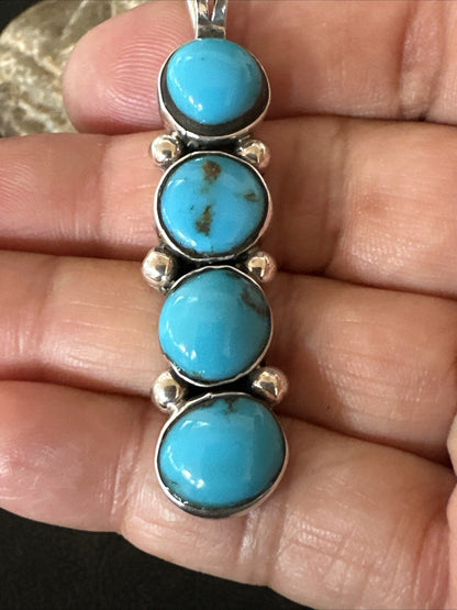 Robin Egg Turquoise 4 Stone Navajo Sterling Silver Cluster Pendant 18336