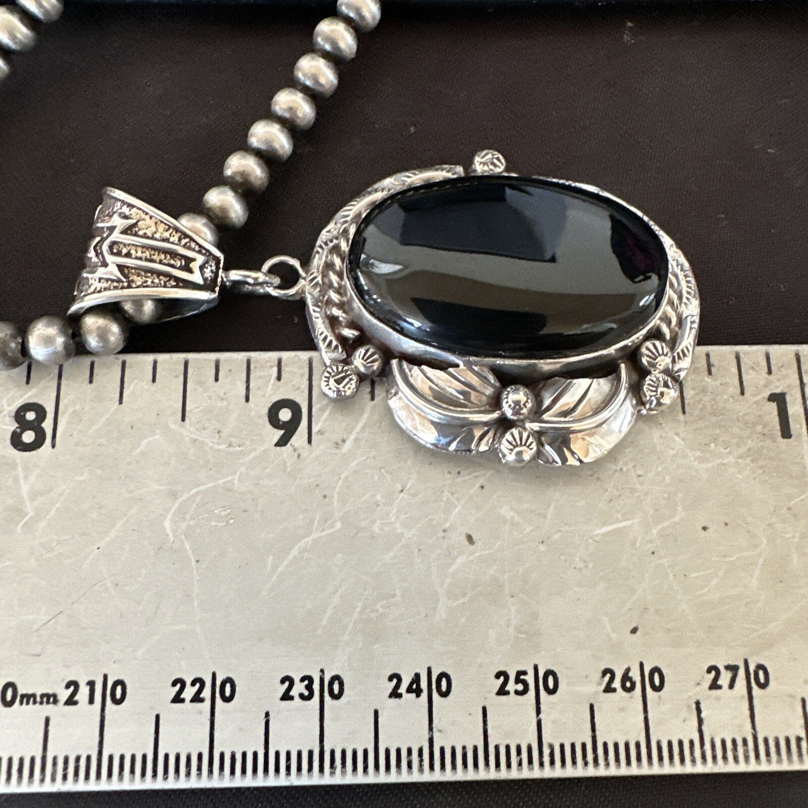Mens Womens Black Onyx Pendant Navajo Sterling Silver Beads Necklace 18297