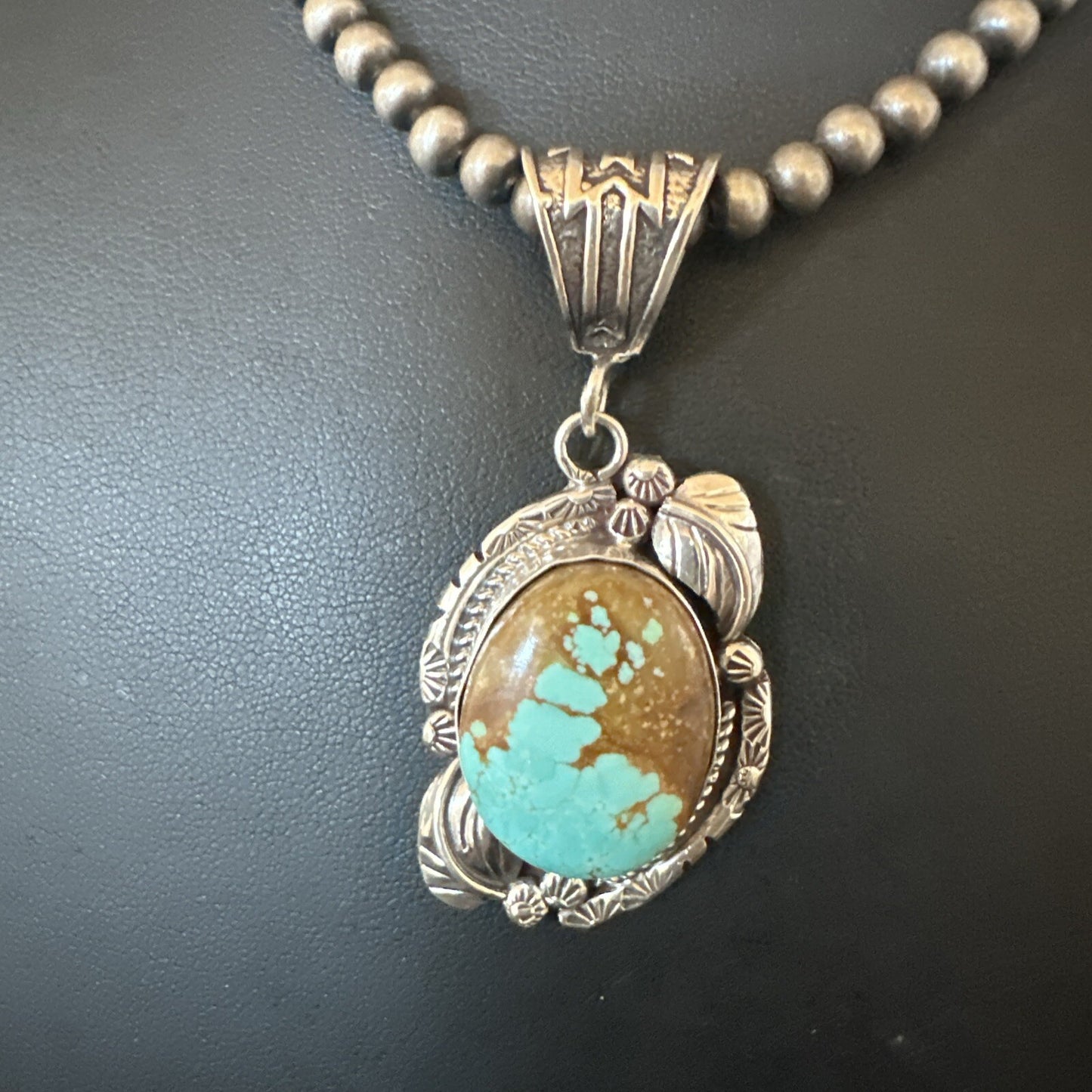 Mens Blue Turquoise#8 Pendant Navajo Sterling Silver Necklace 18085