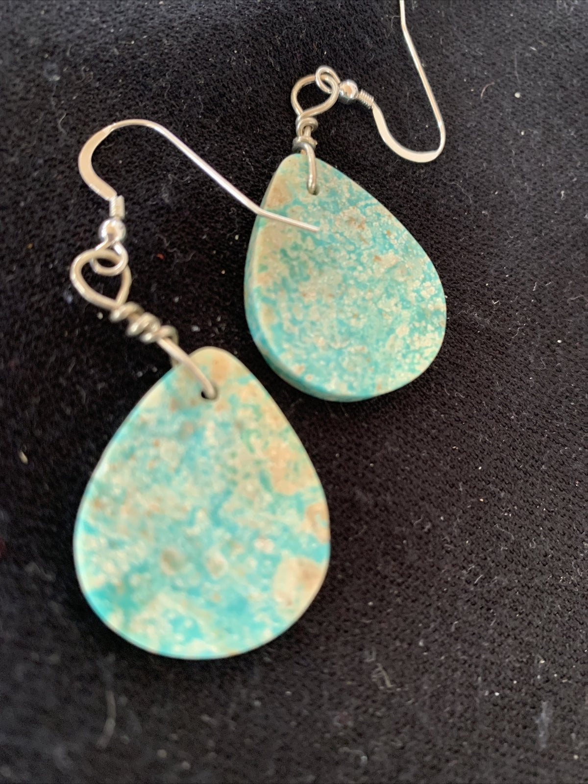 Navajo Sterling Silver Slab Turquoise Dangle Earrings 01357