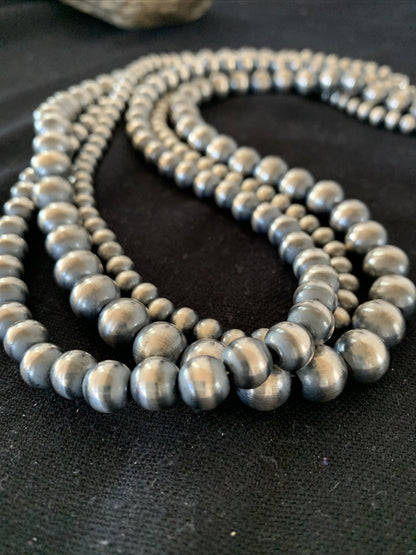 Native American Navajo Pearls Graduated 3 Strands Sterling Silver Necklace 25”
