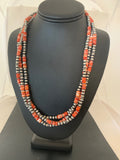 Red Spiny Oyster 3 Strands Navajo Pearls Necklace | Sterling Silver | Authentic Native American Handmade | 03172