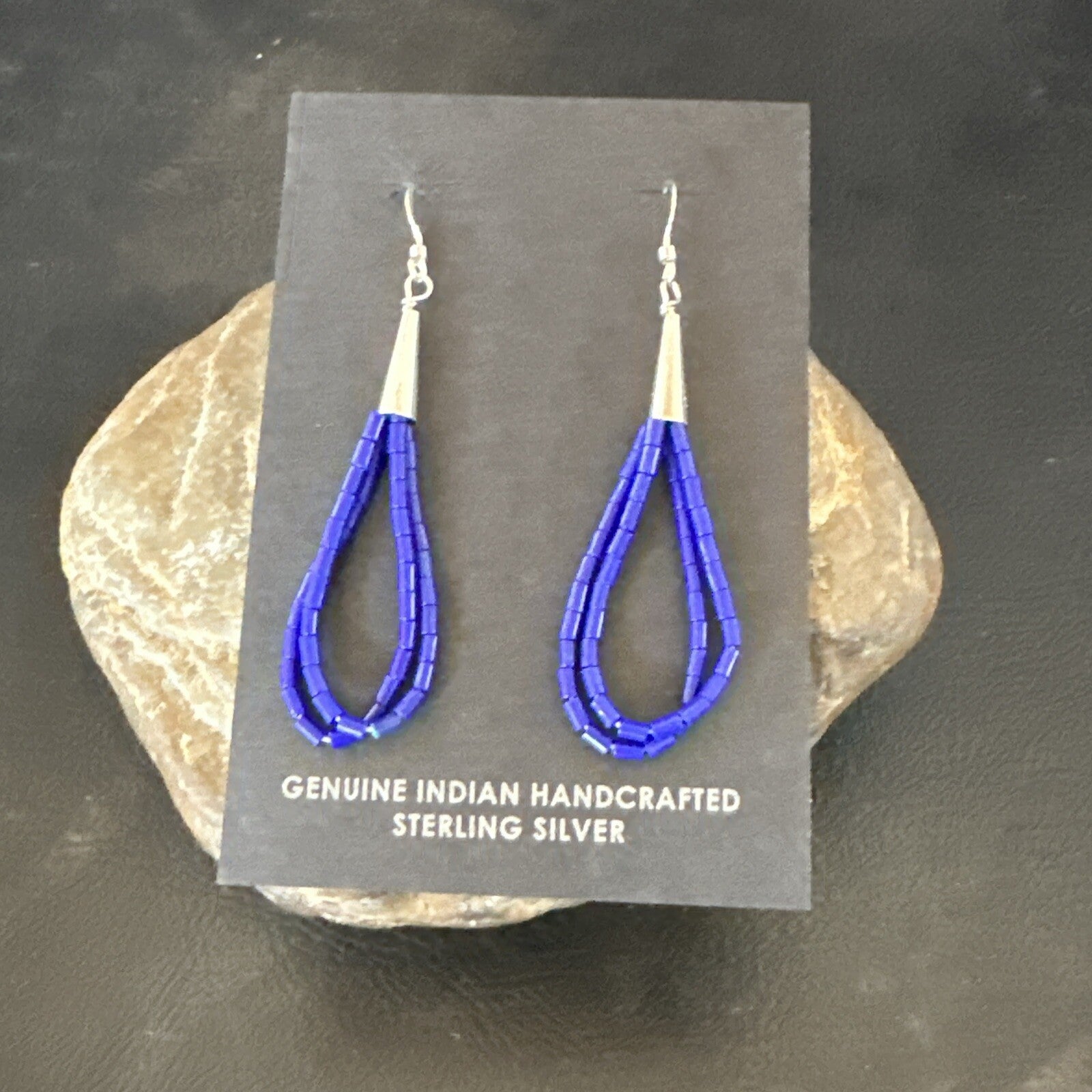 Blue Lapis 2S Heishi Liquid Sterling Silver Dangle Earrings 17888
