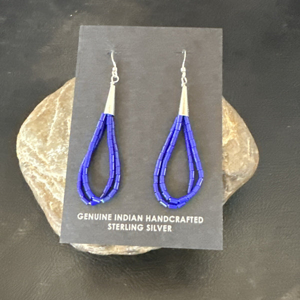 Blue Lapis 2S Heishi Liquid Dangle Earrings | Sterling Silver | Authentic Native American Handmade | 17888