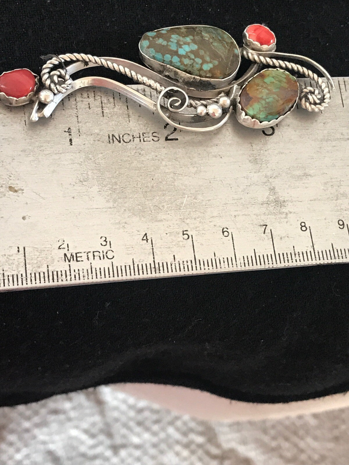 Turquoise #8 & Spiny Oyster Pendant Navajo Sterling Silver Beads Necklace 08646