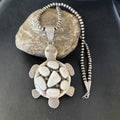 CLUSTER Turtle Navajo White Buffalo Turquoise Pendant | Sterling Silver | Authentic Native American Handmade | 14528