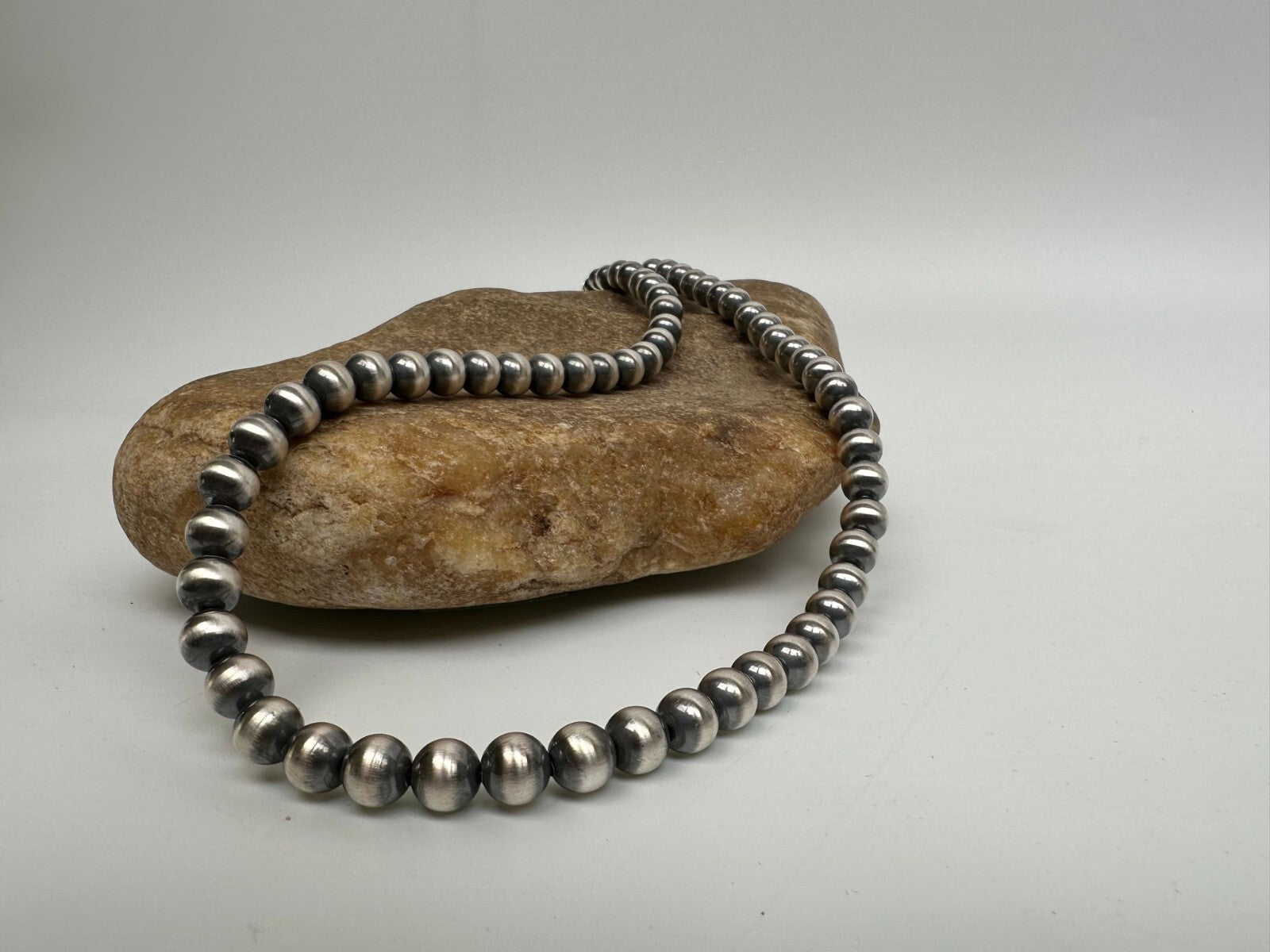 Native American 6mm Sterling Silver Navajo Pearls 12" Hook & Eye Cone Necklace