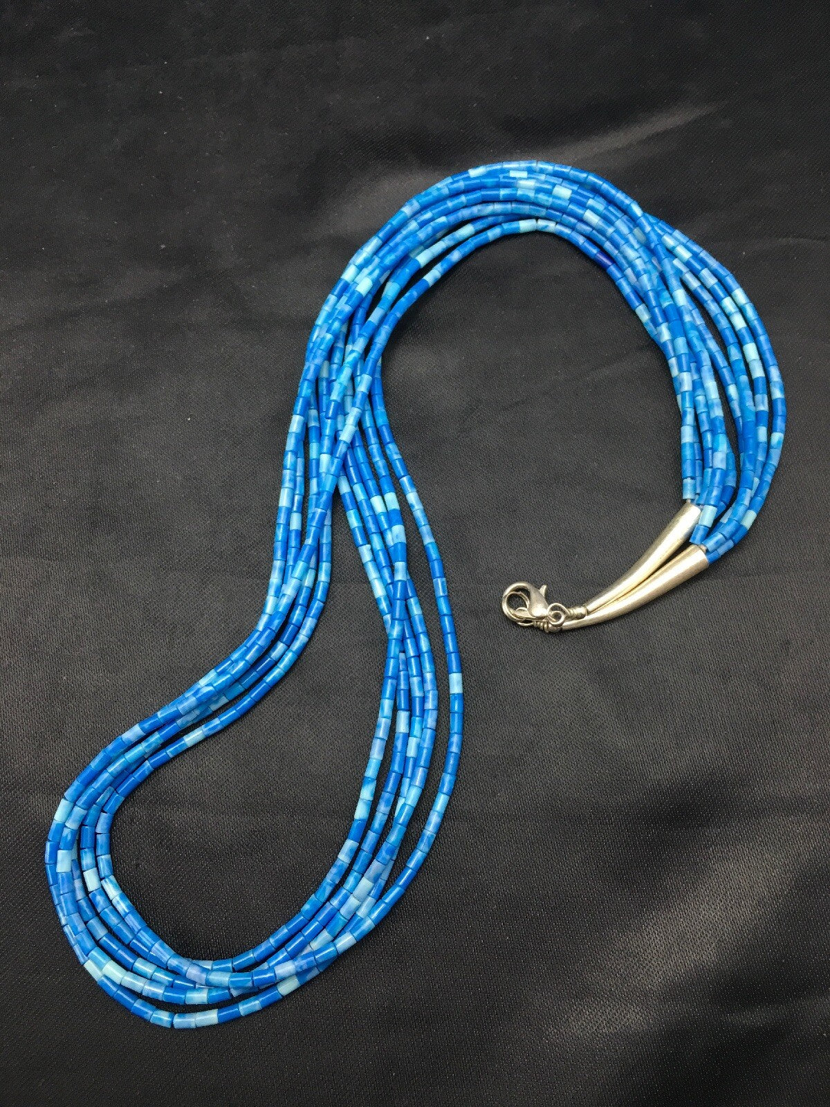 Navajo Denim Lapis 5S Sterling Silver Tube Heishi Bead Necklace 19” 3419