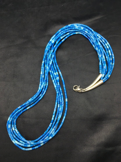 Navajo Denim Lapis 5S Sterling Silver Tube Heishi Bead Necklace 19” 3419