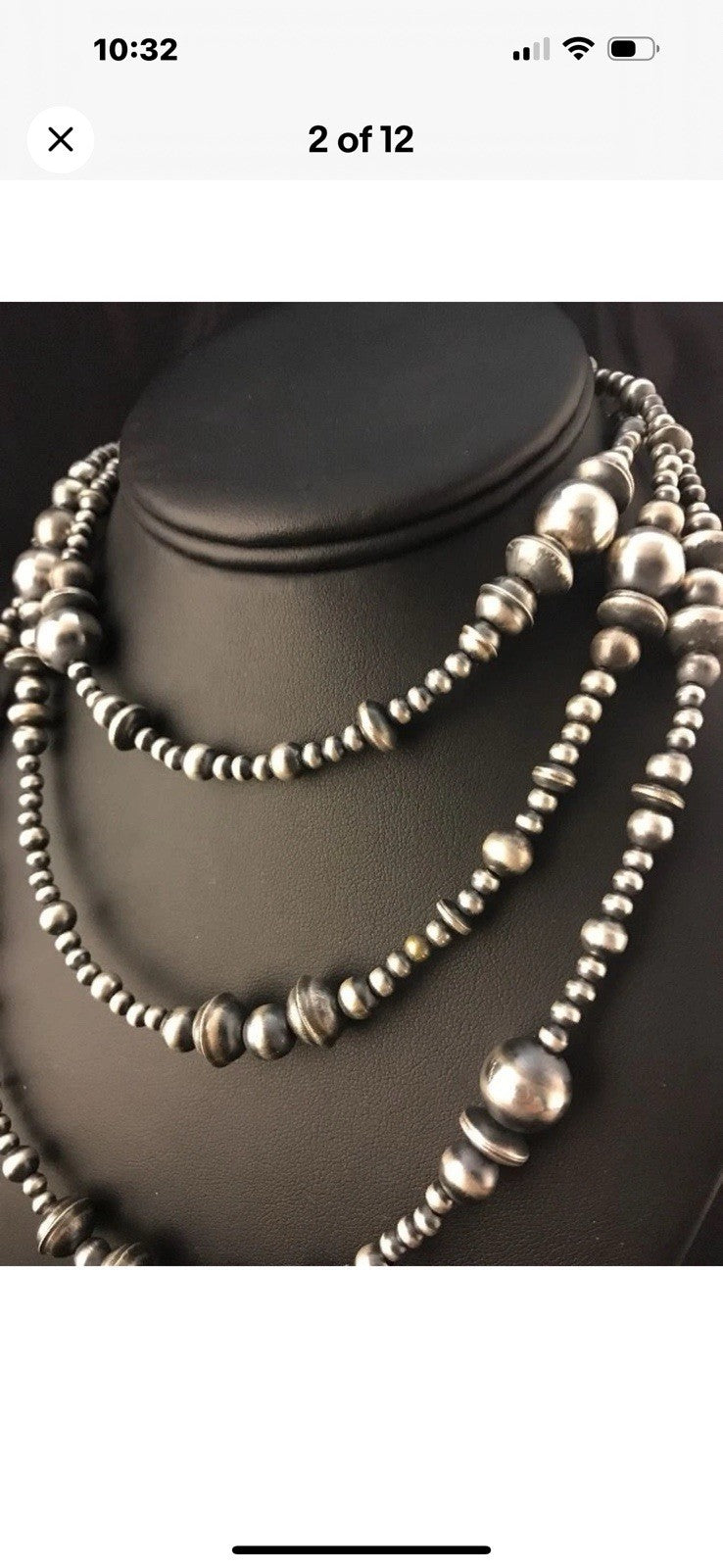 48” Long Navajo Pearls Mixed Bead Sterling Silver Necklace