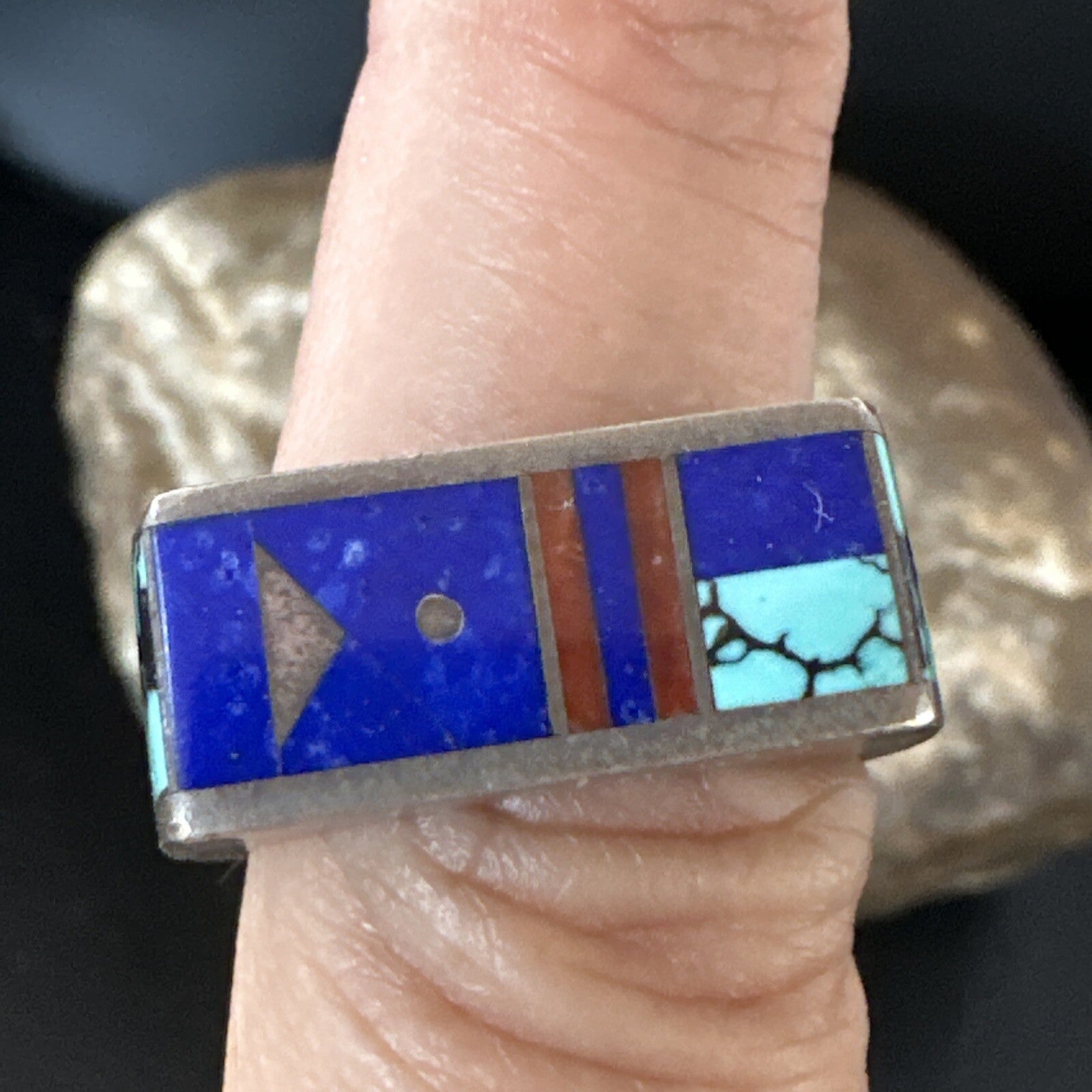 Mens Inlay Navajo Sterling Silver Lapis Blue Spiderweb Turquoise Ring Sz 8 15915