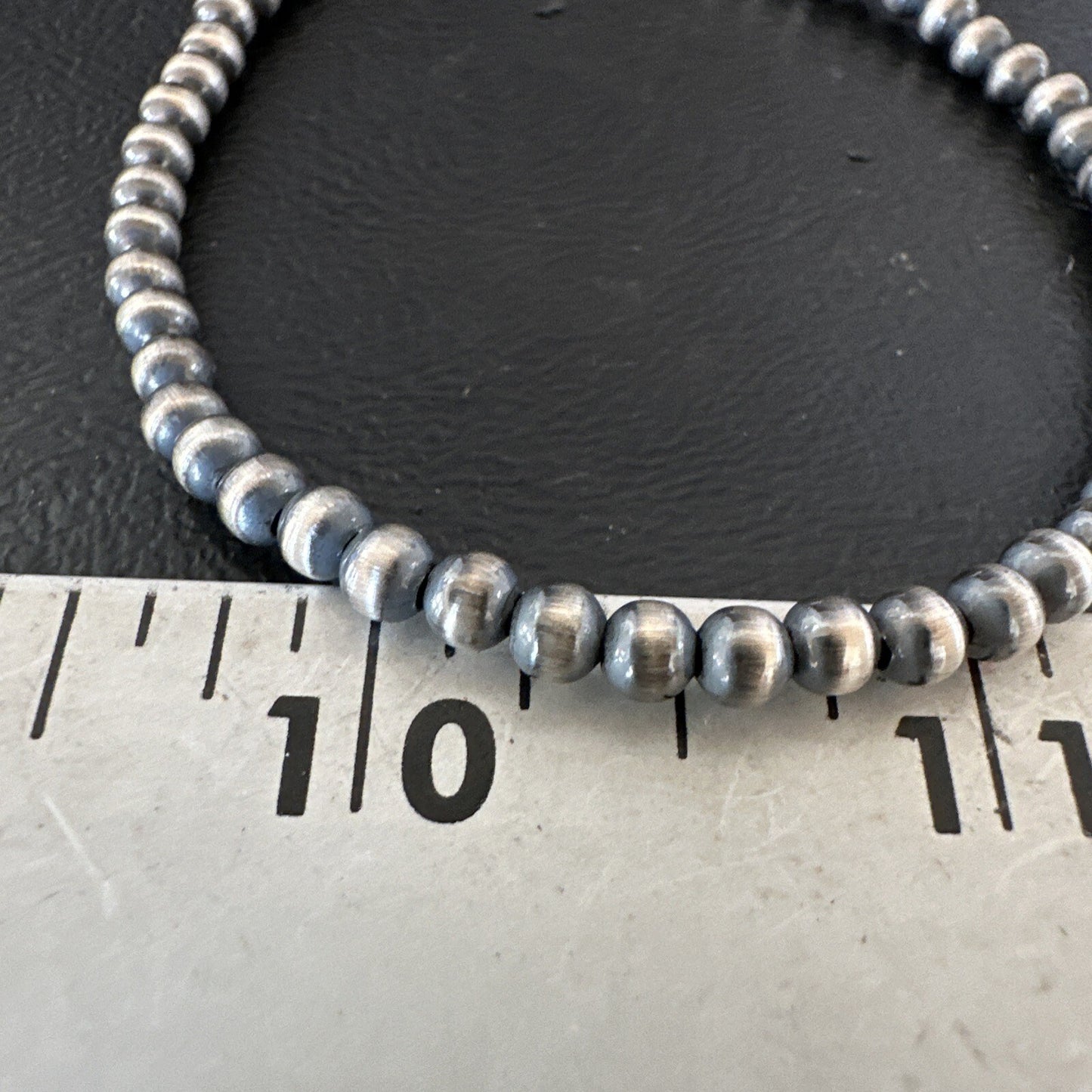 Native American Navajo 4mm Beads 8” Sterling Silver Bracelet 90408