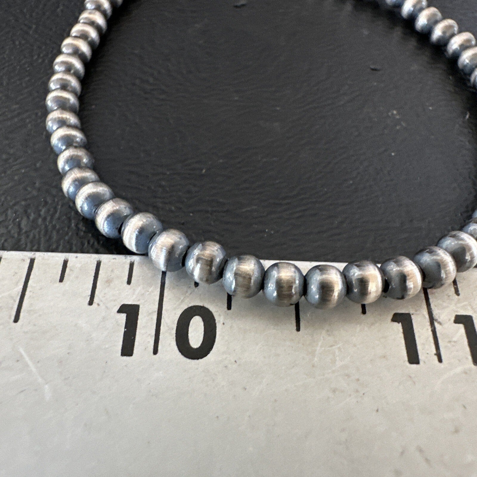 Native American Navajo 4mm Beads 8” Sterling Silver Bracelet 90408