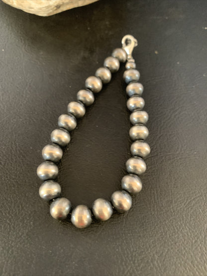 Native American Navajo 8mm Beads 8” Sterling Silver Bracelet 99988