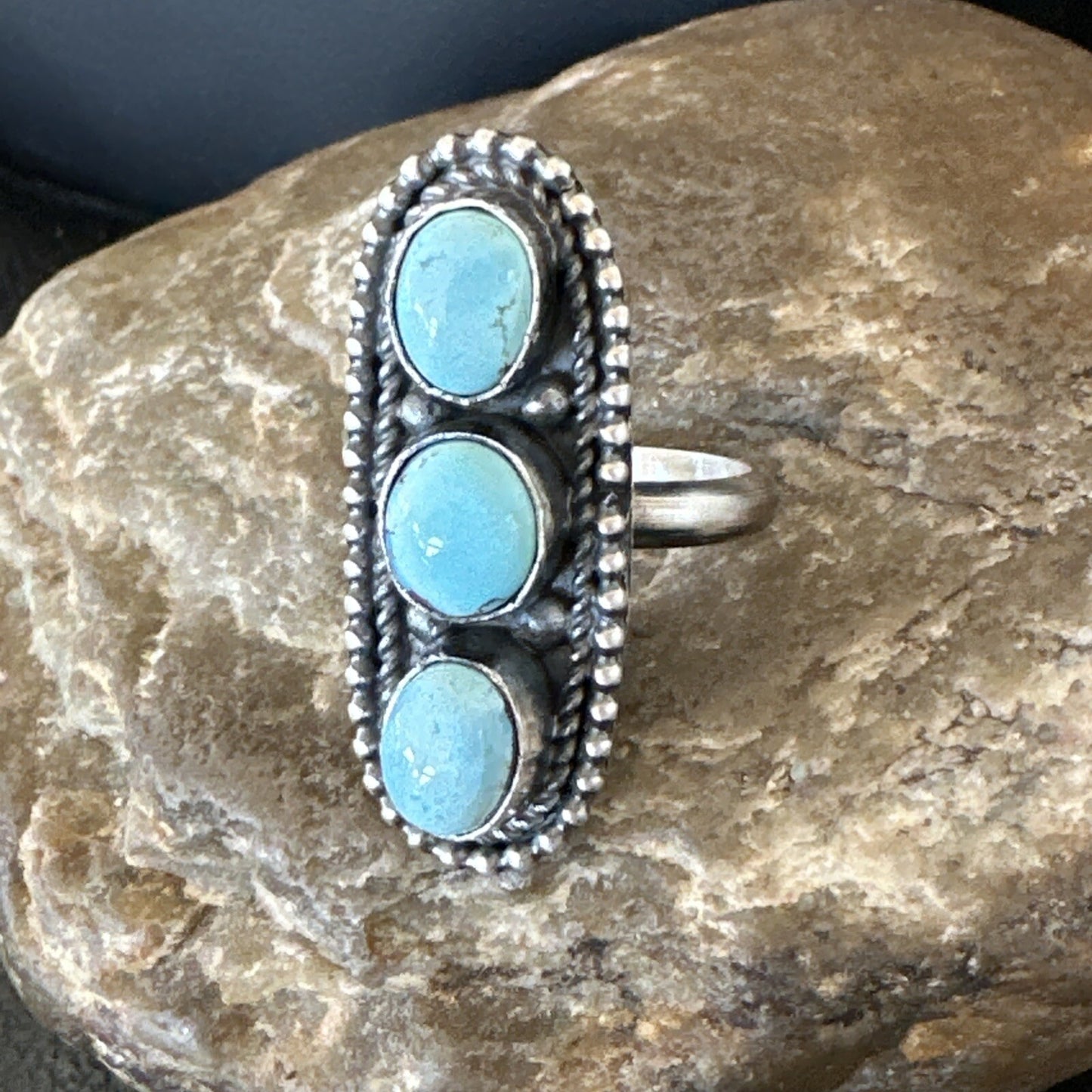 Women Blue Dry Creek Turquoise Navajo Sterling Silver Ring Sz 9 18617