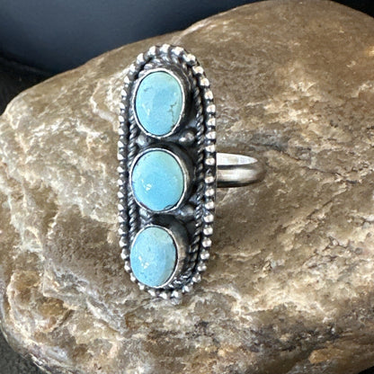 Women Blue Dry Creek Turquoise Navajo Sterling Silver Ring Sz 9 18617
