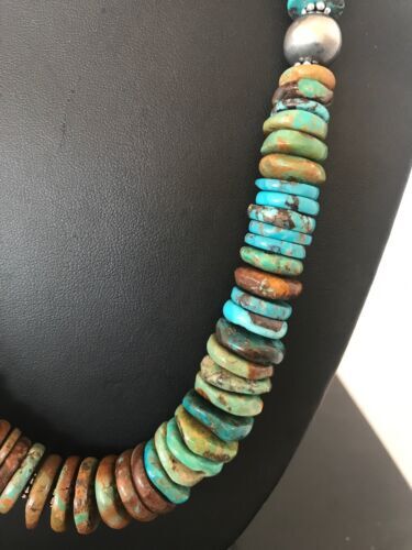 Blue Green Turquoise Navajo Pearls Sterling Silver Necklace 20” 08579