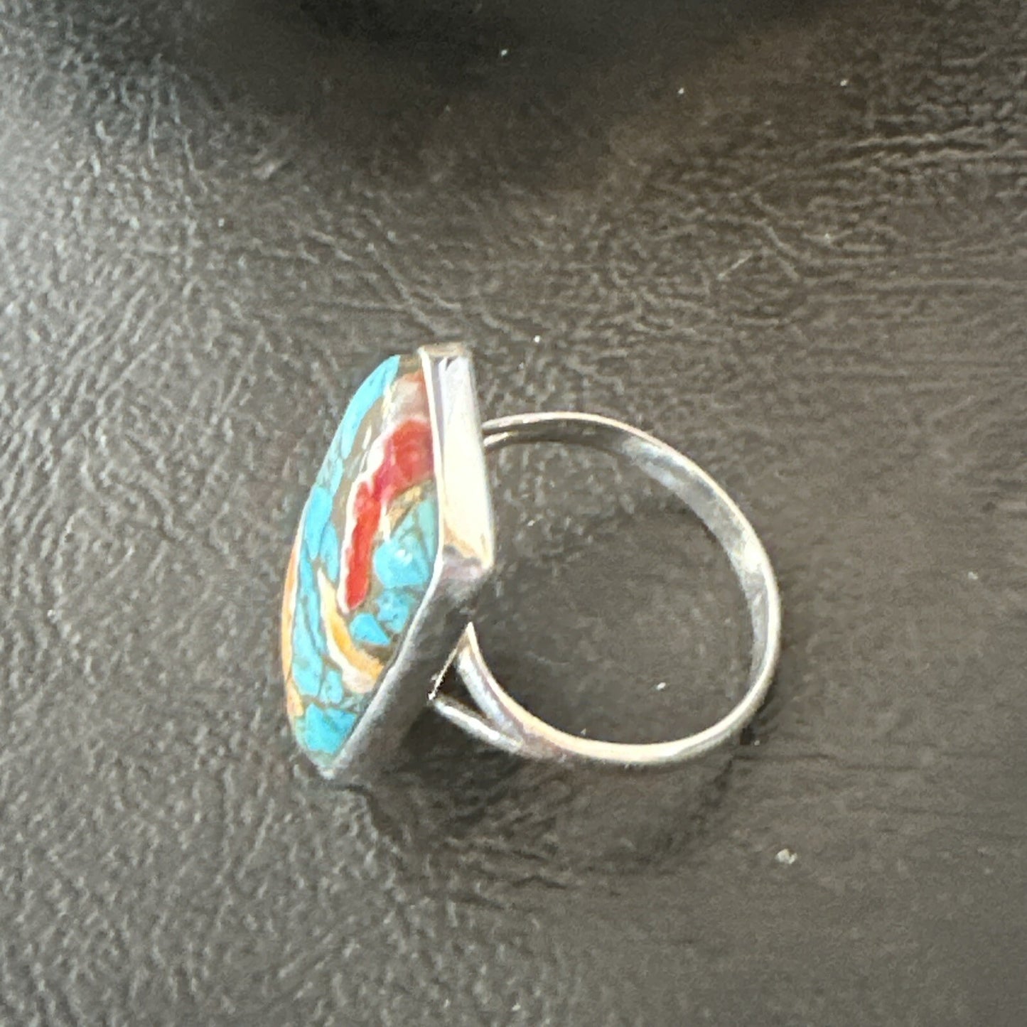 Blue Turquoise Spiny Oyster Southwestern Sterling Silver Ring Size 9 18467