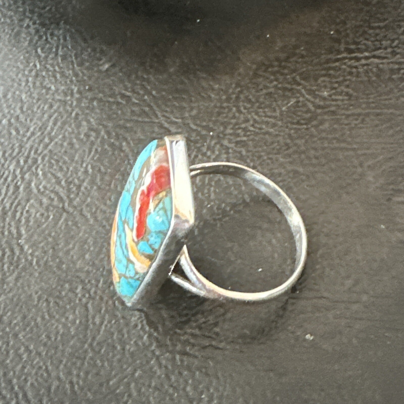 Blue Turquoise Spiny Oyster Southwestern Sterling Silver Ring Size 9 18467