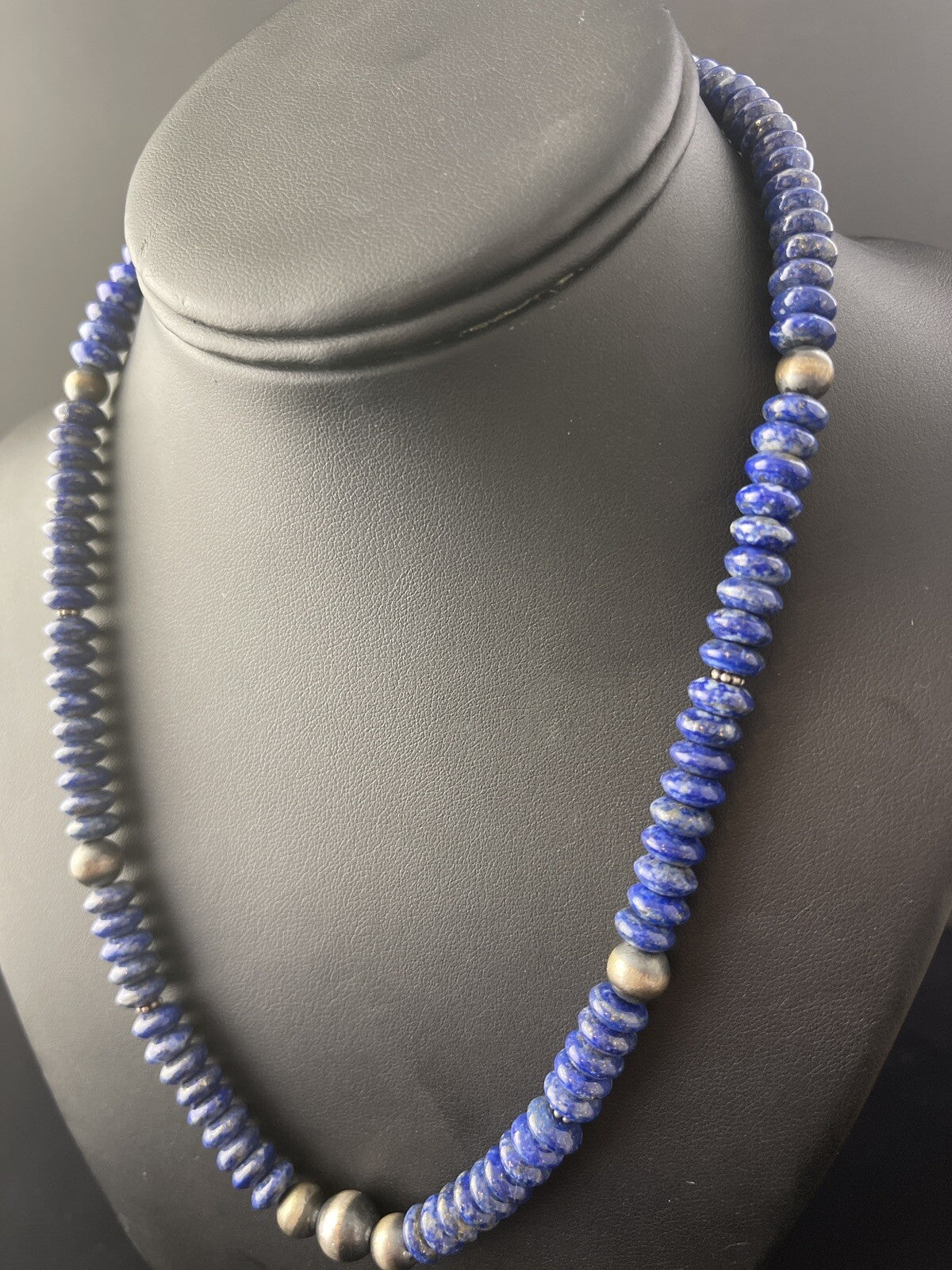 Mens Lapis Lazuli Navajo Pearls Sterling Silver Necklace 18” 1757