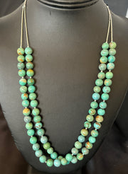 Heishi Green Turquoise 2 Strands Bead Necklace | Sterling Silver | Authentic Native American Handmade | 18788