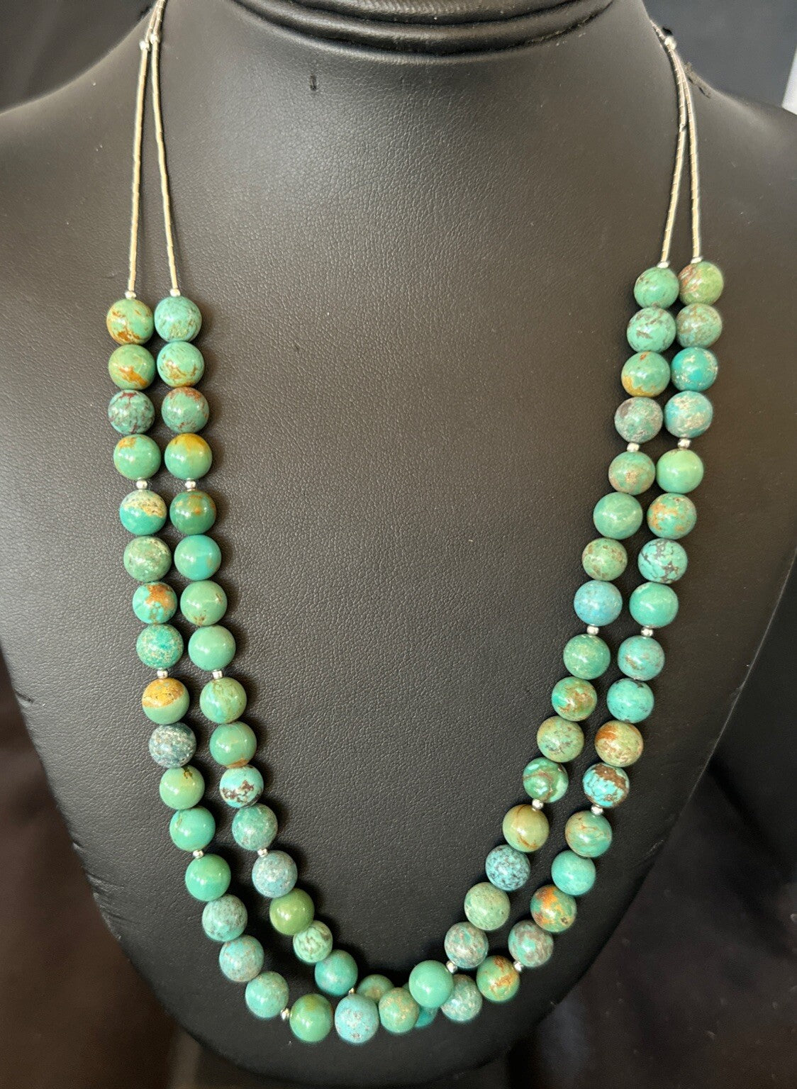 Sterling Silver Heishi Green Turquoise 2 Strands Bead Necklace 18788