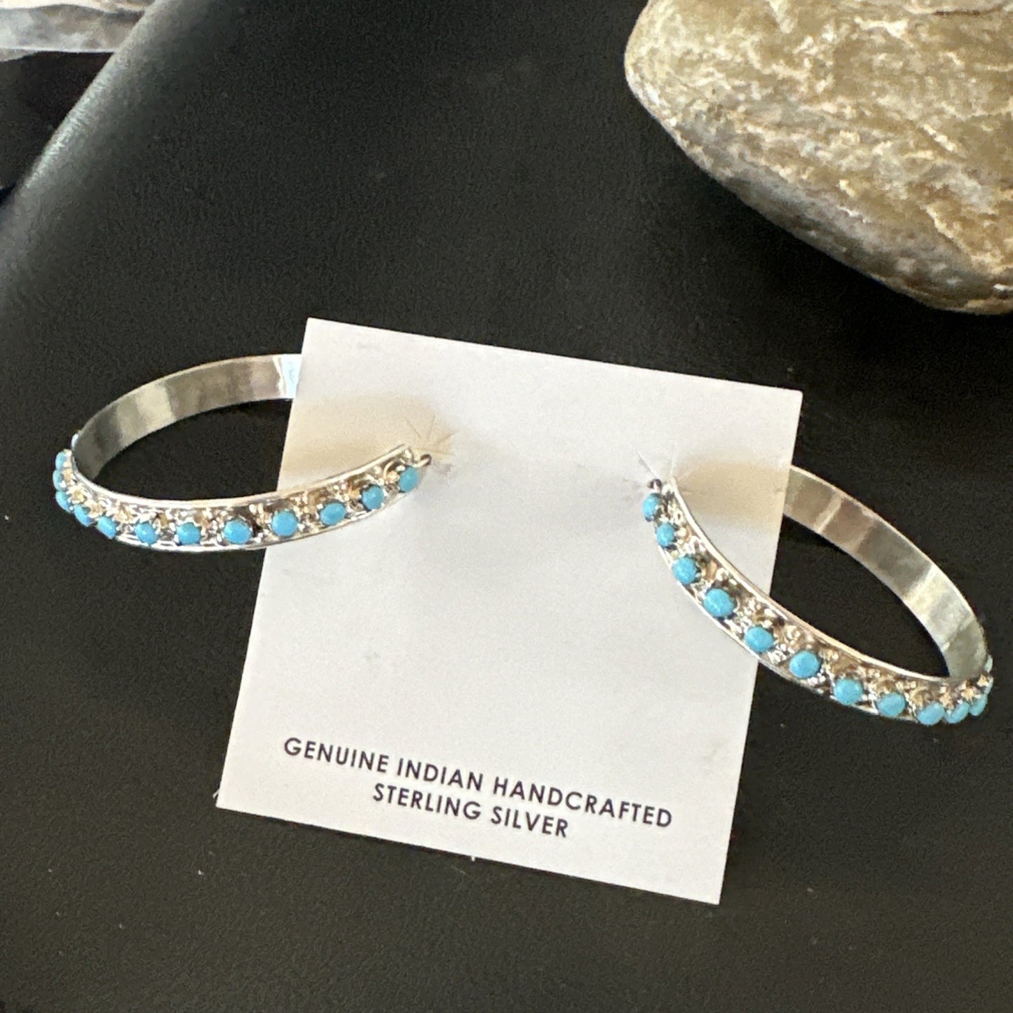Zuni Petite Point Turquoise Cluster Earrings Sterling Silver Handmade 19770
