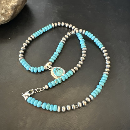 WoMens Blue Kingman Turquoise Pendant Navajo Sterling Silver Necklace 21" 18424