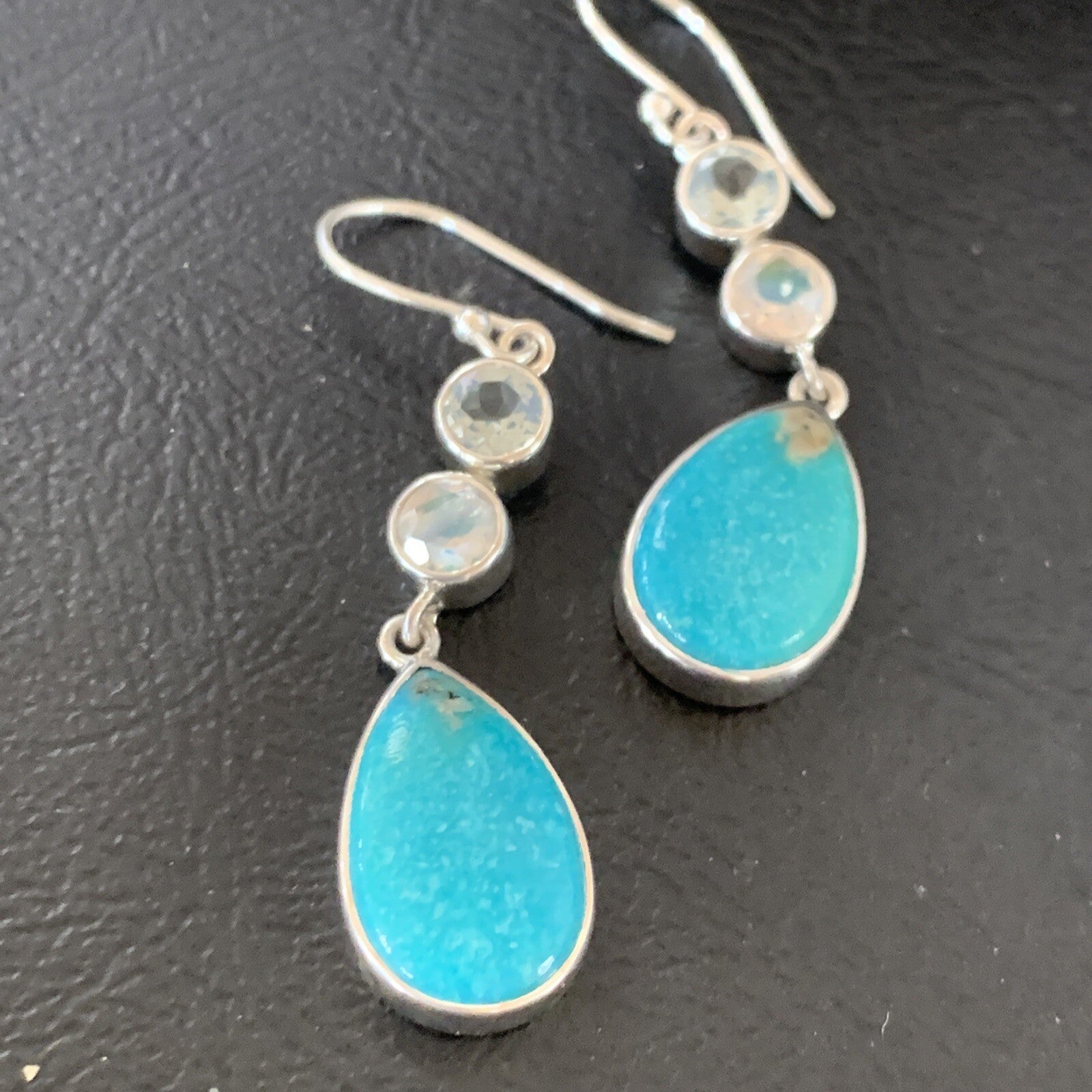 Womens Blue Kingman Turquoise Navajo Sterling Silver Earrings 12035