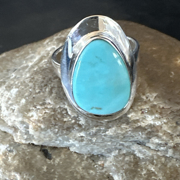 Women's Robin Egg Blue Kingman Turquoise Ring Size 8.5 | Sterling Silver | Authentic Native American Handmade | 17729